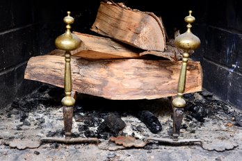 Pair Of French 19th Century Brass And Iron Andirons