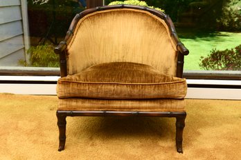 CSI Custom Designed By Swimmer Decorators Bamboo Style Wood Frame Upholstered Barrel Chair