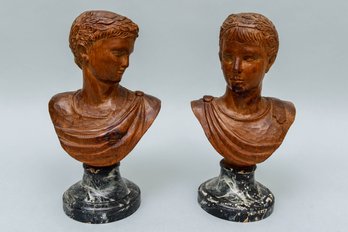 Pair Of Carved Wood Ceasar Busts