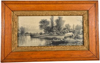 24/262 Signed AF Bellows Etching Depicting A Horse Drawn Covered Wagon In Oak Frame