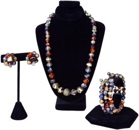 Vintage Laguna Beaded Necklace, Wrap Bracelet And Clip-on Earrings