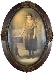 25/263 Portrait Print In Antique Oval Carved Wood/Geso Frame With Bubble Glass