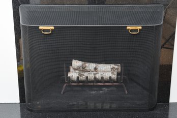 Metal Mesh Fireplace Screen With Two Brass Handles