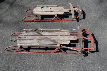 Two Vintage Flexible Flyer Wood And Metal Sleds