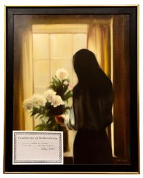 Signed Hal Singer (american, 1919-2003) Oil On Canvas Painting Titled 'Woman At Window' With COA