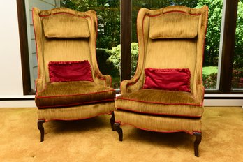 Pair Of Oxford CSI Custom Designed Louis XV Style Wing Back Chairs