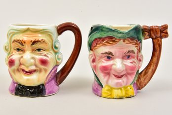 Pair Of Vintage Small Hand Painted Toby Mugs Made In Japan