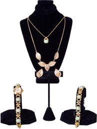 Van Dell Gold Plated Leaf Necklace And Earrings, Elgin II Watch With Matching Bracelet And Necklace