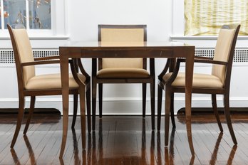 Kenneth Winslow Wood Lacquered Game Table With Set Of Four Matching Upholstered Arm Chairs