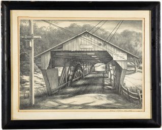 34/272 Pencil Signed Victoria Hutson Huntley (American, 1900-1971) Lithograph Titled 'covered Bridge, Vermont'