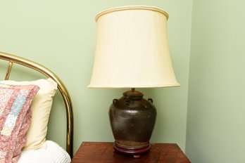 Converted Chinese Green Ceramic Wine Pot Table Lamp