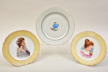 Pair Of C.H. Pillivuyt Decorative Portrait Plates And Rosenthal Floral Plate