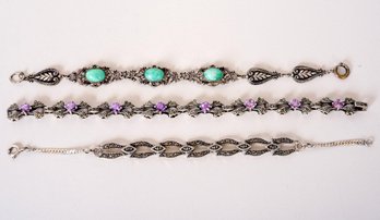 Collection Of Sterling Silver And Marcasite Bracelets