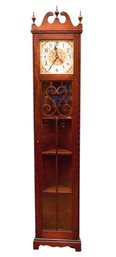 Vintage Colonial Manufacturing Co. Mahogany Electric Grandmother Clock With Curio Shelves