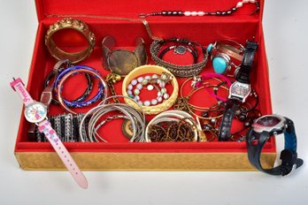 Collection Of Assorted Bracelets, Watches And Jewelry Box