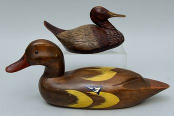 Pair Of Carved Solid Wood Hand Painted Mallard Duck Decoy Sculptures