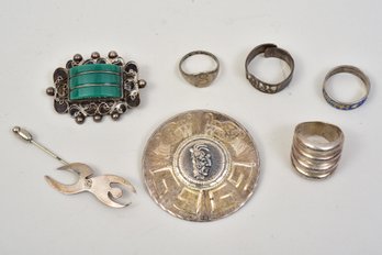 Collection Of Sterling Silver Rings And Brooches