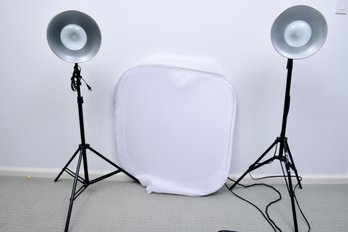 Pair Of Rokunar SP Studio Lights And Pop Up Photography Box