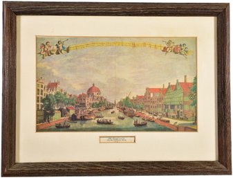 51/289 Framed Print Of Amsterdam Titled In Dutch 'The Single With The Round Lutheran Church 1720'