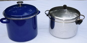 Two Awesome Pots- Cuisinart 12QT Royal Blue Stock Pot And Farberware 8QT With Steamer Insert