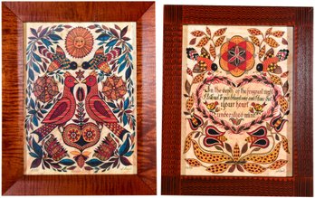 53/291 Pair Of Signed Susan Daul Numbered Fraktur Framed Art Prints