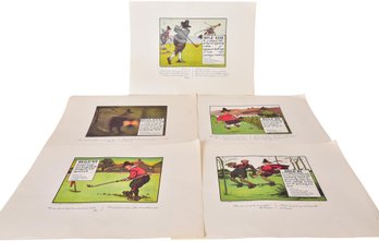 Collection Of Five Charles Crombie Cartoonist Off-set Lithographs Perrier Advertising Art 'The Rules Of Golf'