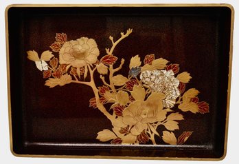 Large Japanese Lacquer And Gold Floral Tray