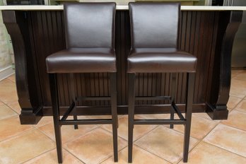 Pair Of Crate & Barrel Faux Leather Bar Height Stools