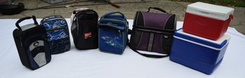 Large Lot Of Cushioned & Hard-Bodied Coolers & Lunchboxes W/ Zippers By Coleman, LL Bean, Igloo & Polar Pack