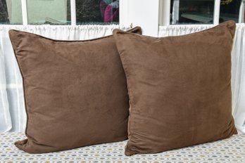 Pair Of Brown Throw Pillows With One Faux Suede Side