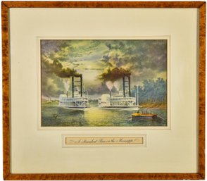 61/299 A Steamboat Race On The Mississippi Between The Baltic And The Diana Fine Lithograph By A. Weingartner