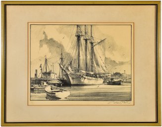 65/303 Pencil Signed Gordon Grant (American, 1875-1962) Framed Lithograph Titled 'Dockside'