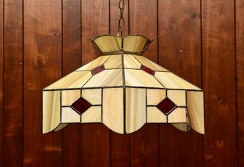Vintage Slag And Stained Glass Hanging Light Fixture
