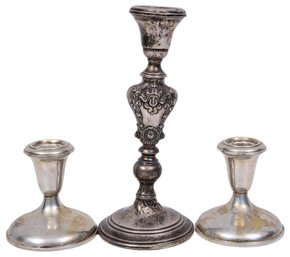 Pair Of Empire Sterling Weighted Candlestick Holders And Arrowsmith Candlestick Holder