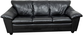 Italian Black Three Cushion Leather Sofa