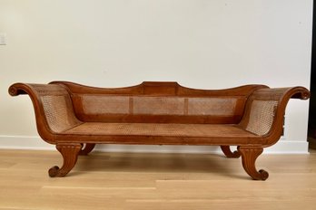 Antique Teak And Cane Bench Settee