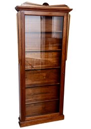 Antique Art Deco Single Door Glass Front Wood Five Shelf Display Cabinet