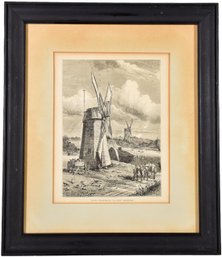 80/318 Framed Engraving By John Karst Titled 'Grist Wind-Mill At East Hampton' Circa 1870