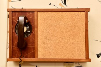 Vintage Rotary Telephone With Cork Board And Storage Cubbie
