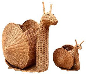Pair Of Snail Form Rattan Baskets