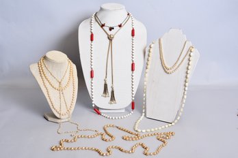 Collection Of Nine Vintage Costume Necklaces Inc. Pearl Necklace With 14k Clasp