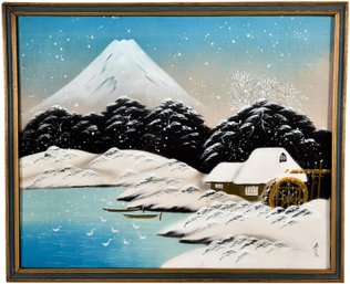 87/325 Signed Framed Japanese Winter Scape Scene Painting