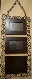 Three Pretty Brown And Metal Picture Frames Within Ornate Decorative Border Wall Hanging