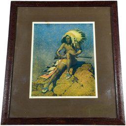 91/329 National Art Company Framed Print Of A Native American Warrior Titled 'On Watch'