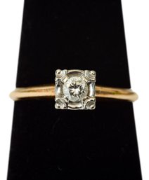 Antique 14k White And Yellow Gold Ring With Center Diamond (Size 7)