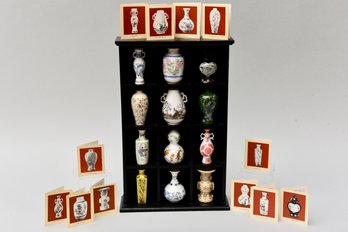 Collection Of 12 The Treasures Of The Imperial Dynasties Porcelain Chinese Vases And Curio Display Cabinet