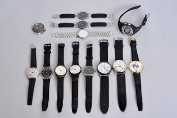 Collection Of 13 Men's Wrist Watches - Swatch, Fossil, Timex, Perucci, Continental And More