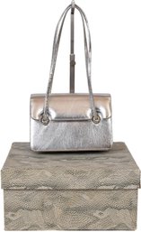 Judith Leiber Vintage Silver Leather Evening Bag In Original Box
