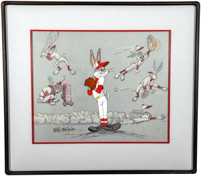 Signed Friz Freleng Warner Bros. Limited Edition Framed Hand Painted Cel Titled 'Baseball Bugs'