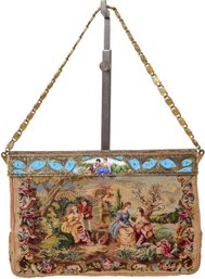Vintage Petit Point Handbag With Enamel Frame